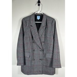 Cece Blazer Womens 12 Black Glen Plaid Double Breasted Career Old Money